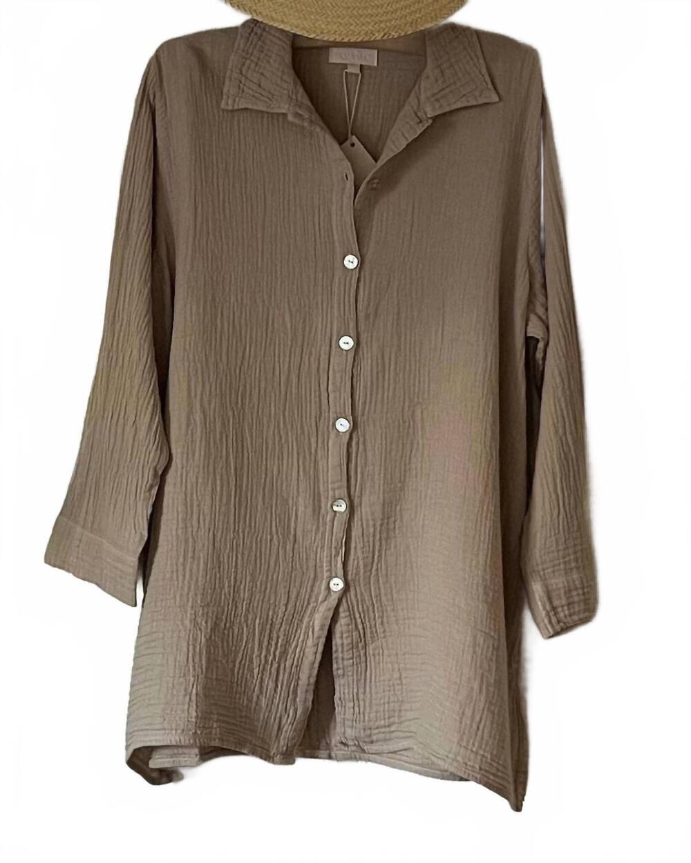 NEW HONEST COTTON women's natalia collared button down tunic in olive